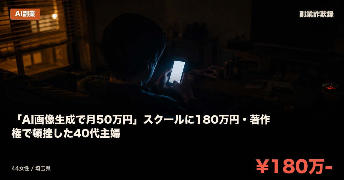 「AI画像生成で月50万円」スクールに180万円・著作権で頓挫した40代主婦