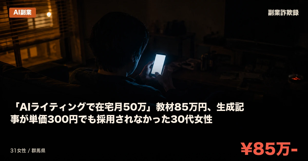 「AIライティングで在宅月50万」教材85万円、生成記事が単価300円でも採用されなかった30代女性