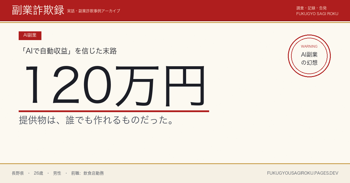 「ChatGPTで月100万のコンテンツ販売」セミナーに120万円・販売実績ゼロの20代男性