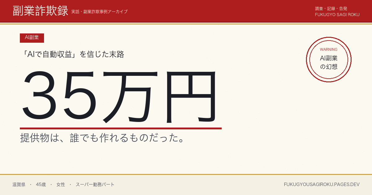 「AI画像生成でストック販売・月20万」教材35万円、規約変更で全BANされた40代パート女性