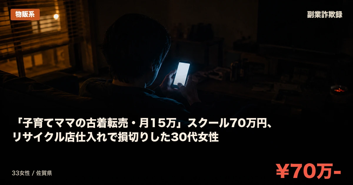 「子育てママの古着転売・月15万」スクール70万円、リサイクル店仕入れで損切りした30代女性