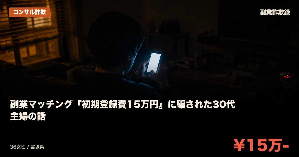 副業マッチング『初期登録費15万円』に騙された30代主婦の話