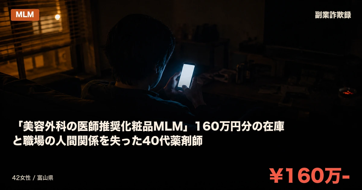 「美容外科の医師推奨化粧品MLM」160万円分の在庫と職場の人間関係を失った40代薬剤師